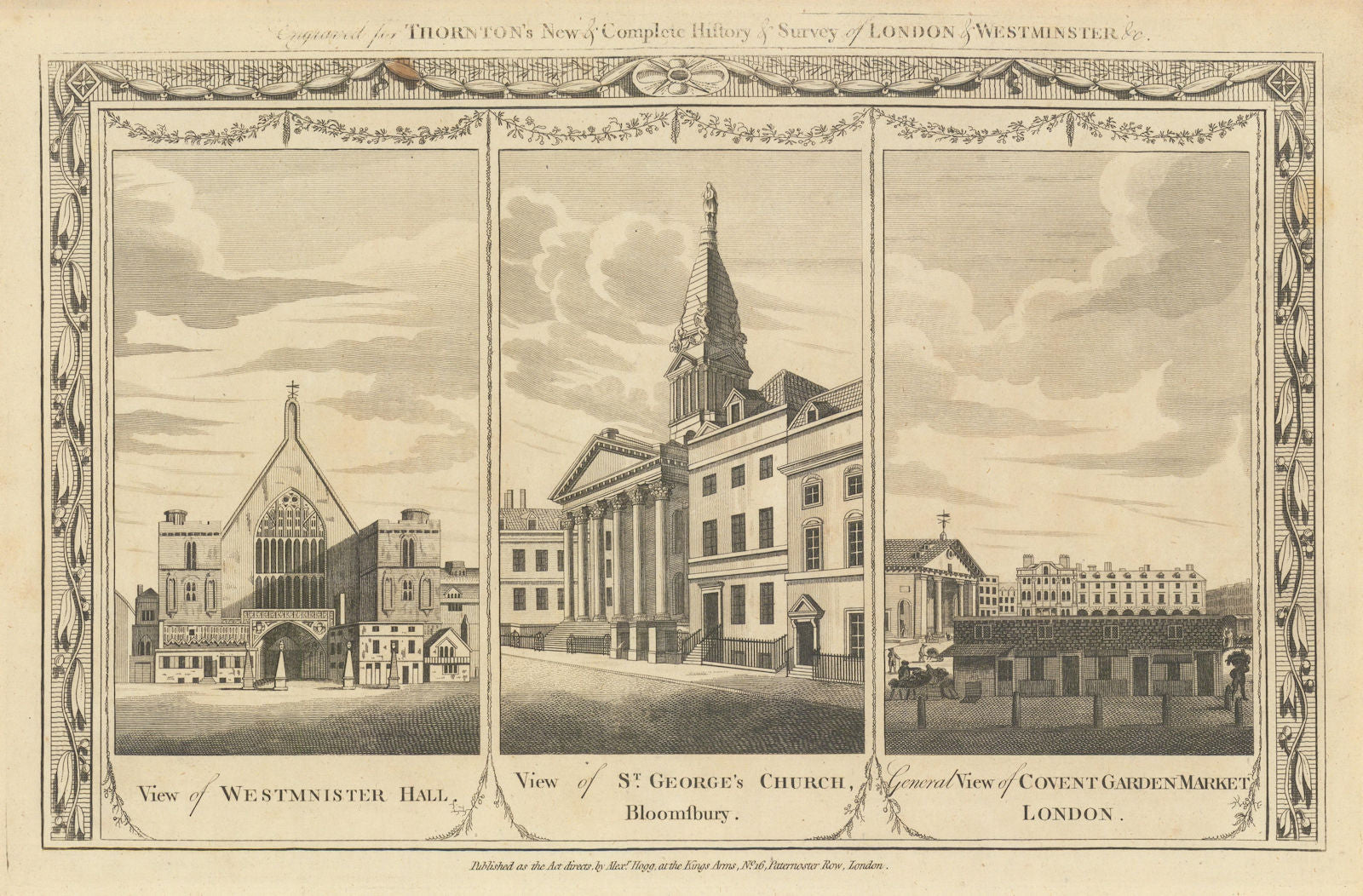Westminster Hall. St. George's Church, Bloomsbury. Covent Garden Market 1784